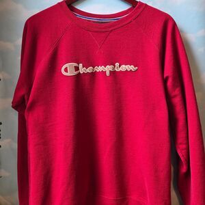 Champion Logo Red Crewneck Pullover Sweatshirt